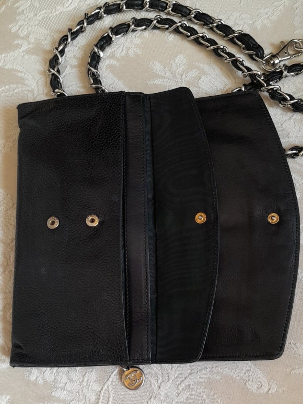 Authentic Vintage Chanel Caviar Clutch or Wallet On Chain with Gold CC Zipper! - Picture 5 of 16